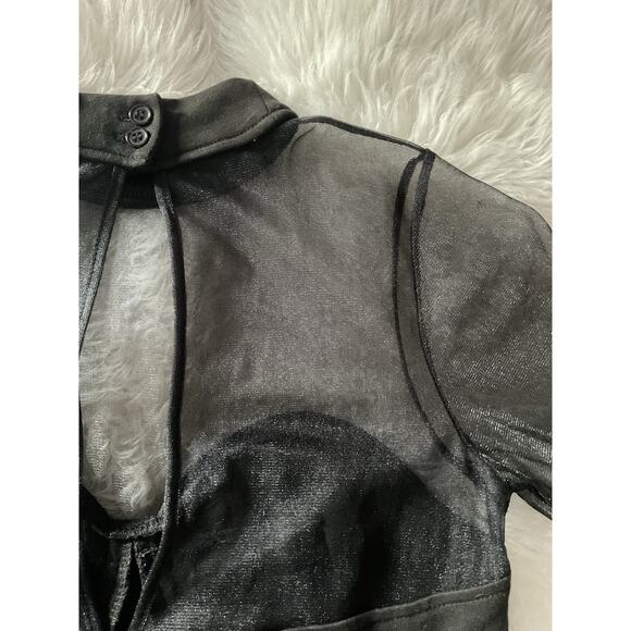 Vtg 90’s Black Sheer Crotch Snap Bodysuit Embellished Jewels Dance Stretch Med. - Picture 8 of 16